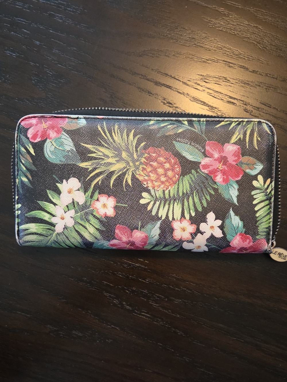 Happy Wahine "Pineapple Vintage" All-around Zipper Wallet Black/ Multi Colours